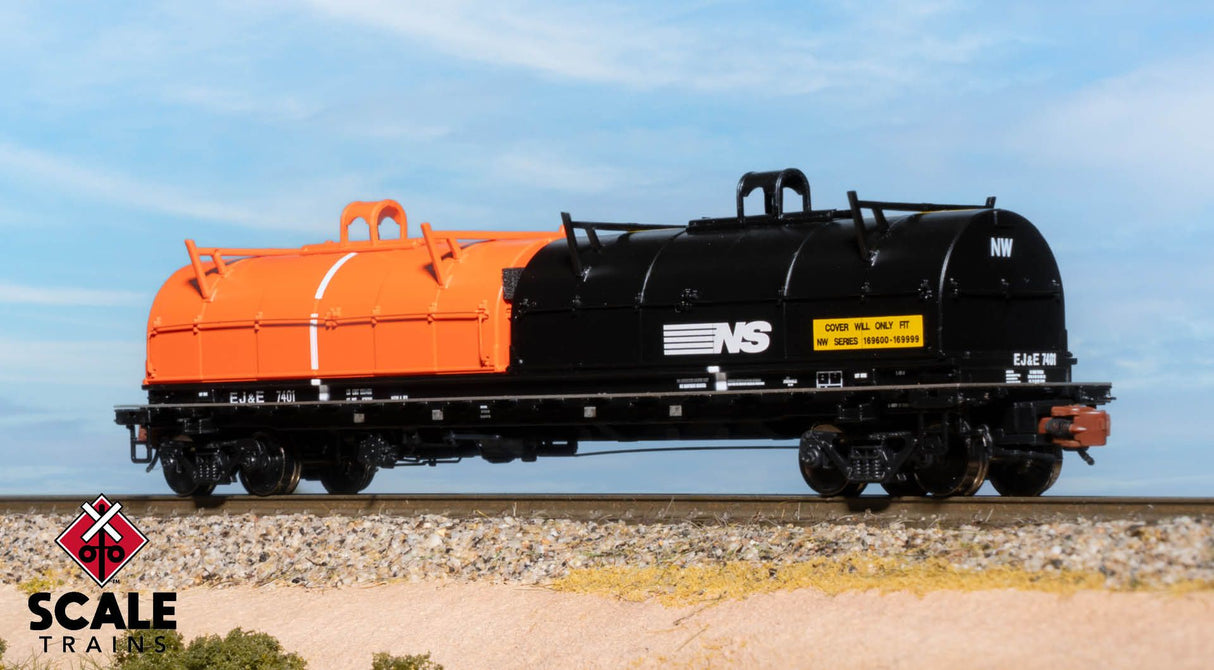 Scaletrains Rivet Counter N Scale Thrall 48' 2-Hood Coil Steel Car, Elgin Joliet & Eastern/Black Carbody/EJ&E Orange Hood and NS Black Hood #7401