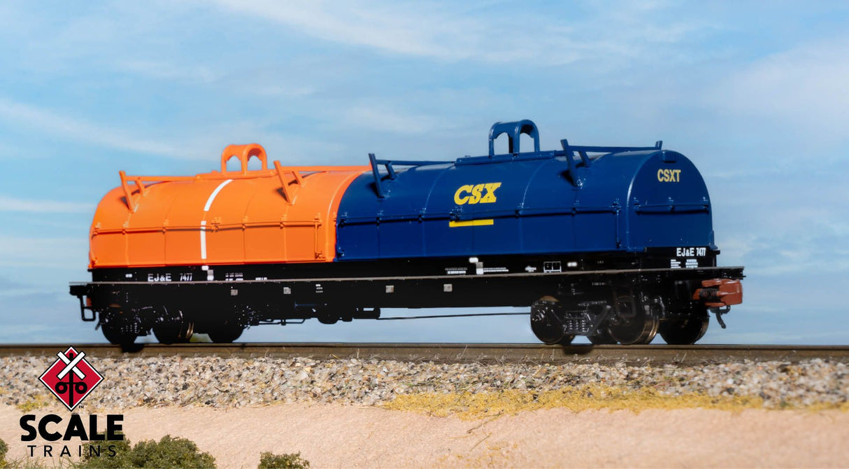 Scaletrains Rivet Counter N Scale Thrall 48' 2-Hood Coil Steel Car, Elgin Joliet & Eastern/Black Carbody/EJ&E Orange Hood and CSX Hood #7477