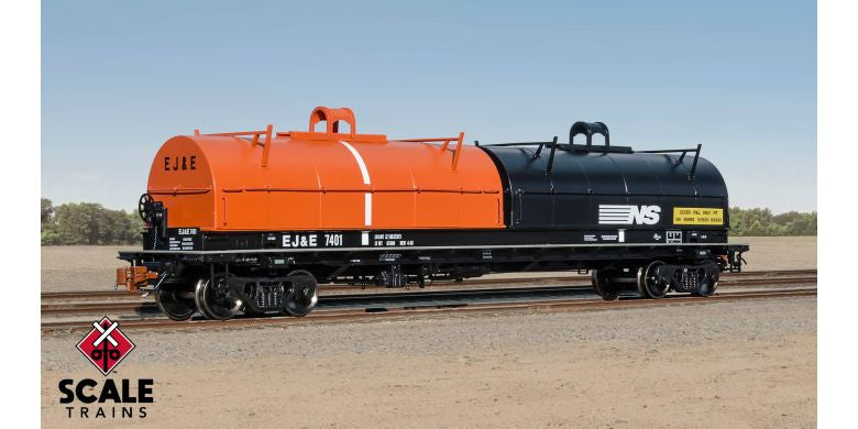 Rivet Counter HO Scale Thrall 2-Hood Coil Steel Car, Elgin Joliet & Eastern (EJ&E) /EJ&E Orange & NS Black Hoods / 7401 /