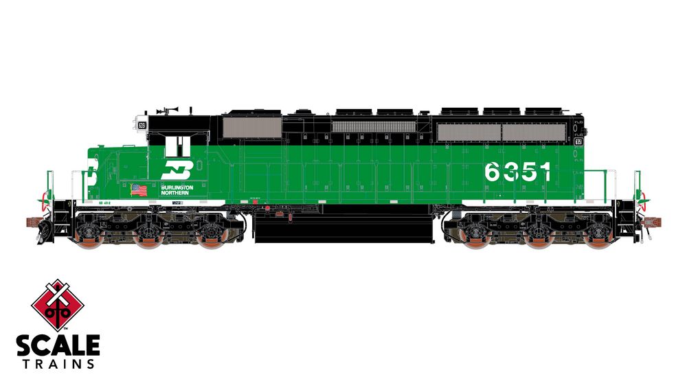 Rivet Counter HO Scale EMD SD40-2, Burlington Northern (BN) / White Face / 6351 / DCC & Sound Equipped