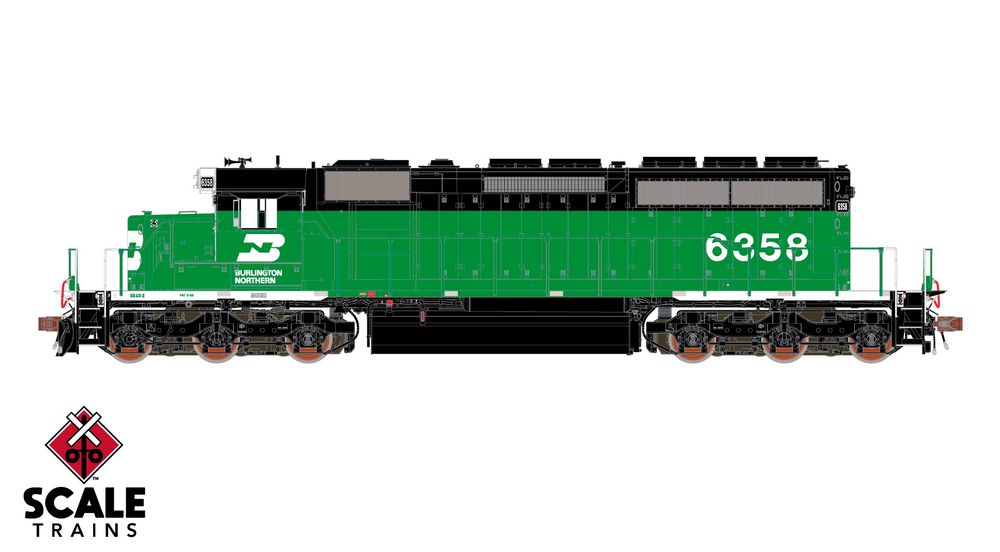 Rivet Counter HO Scale EMD SD40-2, Burlington Northern (BN) / White Face/Strobe Lights / 6358 / DCC & Sound Equipped