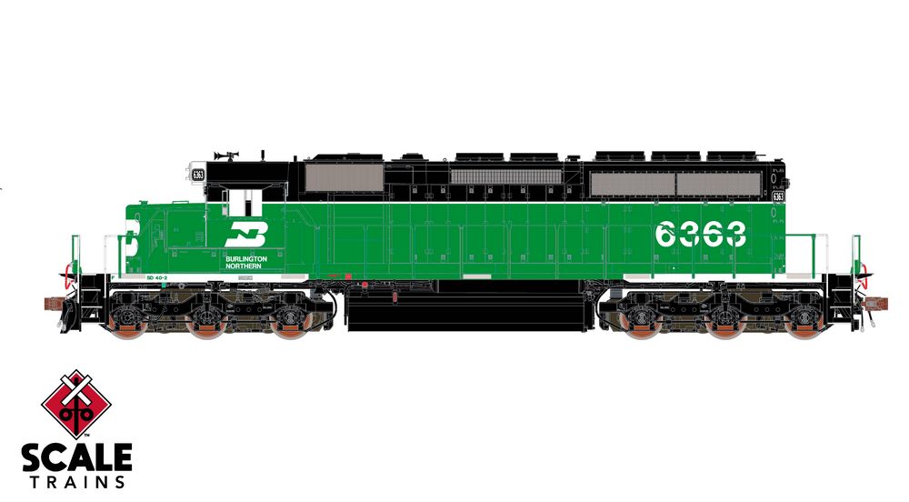 Rivet Counter HO Scale EMD SD40-2, Burlington Northern (BN) / White Face/Strobe Lights / 6363 / DCC & Sound Equipped