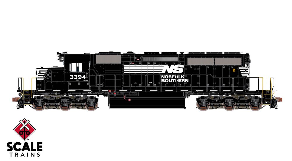 Rivet Counter HO Scale EMD SD40-2, Norfolk Southern (NS) / Thoroughbred/Ditch Lights / 3394 / DCC & Sound Equipped