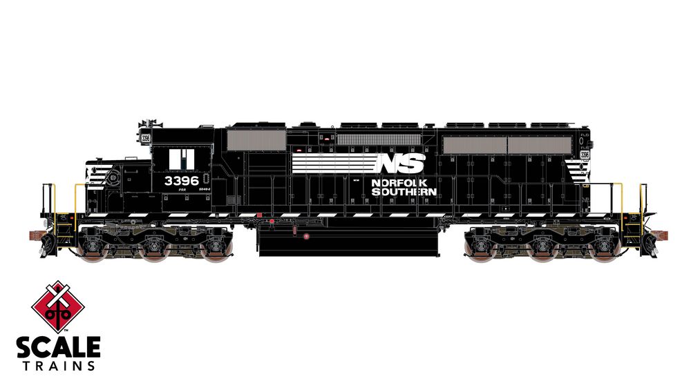 Rivet Counter HO Scale EMD SD40-2, Norfolk Southern (NS) / Thoroughbred/Ditch Lights / 3396 / DC/DCC Ready