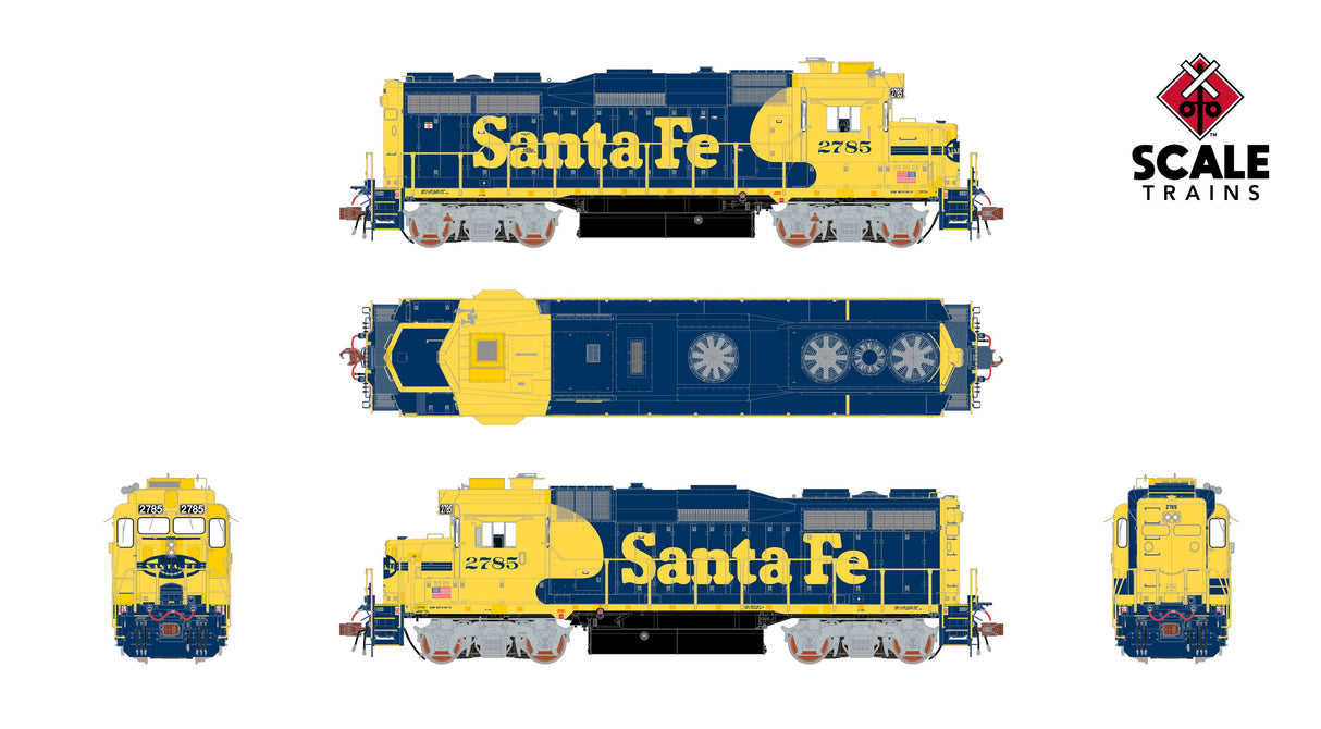 Rivet Counter HO Scale EMD GP30u, Santa Fe/Nose Headlight/Faded Yellow with Paint Touch Ups / 2785 / DCC & Sound Equipped