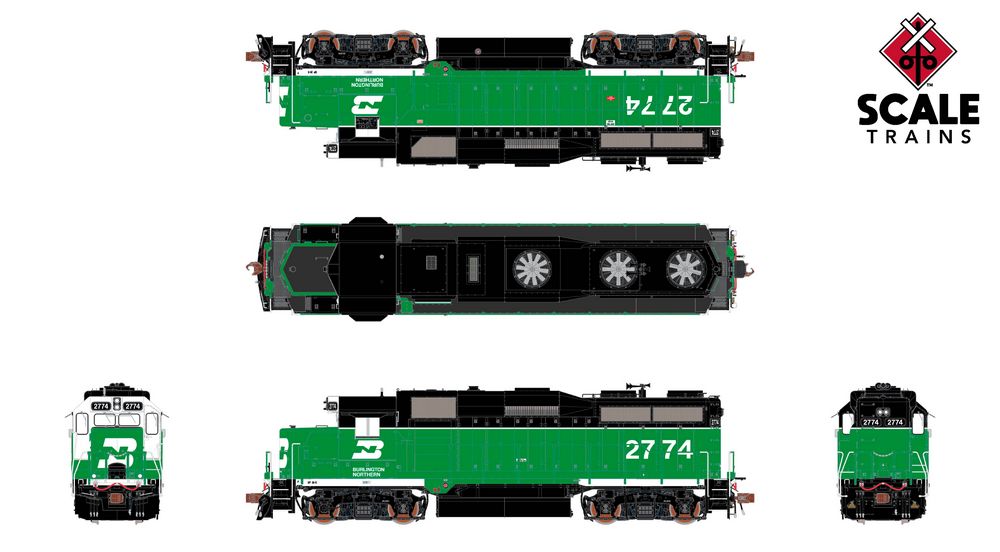Rivet Counter HO Scale EMD GP39E, Burlington Northern/White Face/Strobe Lights / 2774 / DCC & Sound Equipped