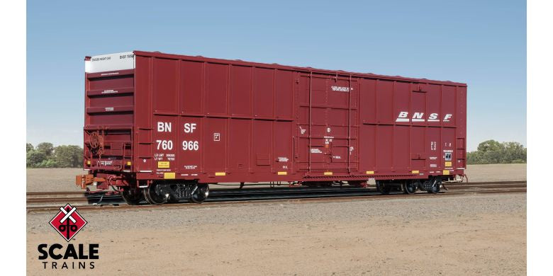 Rivet Counter HO Scale Trinity 60' 7500 12' Plug-Door High-Cube Boxcar, BNSF/Wedge/Conspicuity Stripes / 760966 /