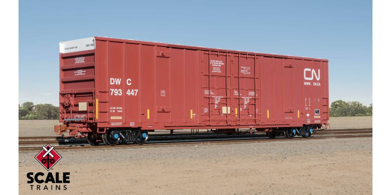 Rivet Counter HO Scale Trinity 60' 7500 8' Double-Plug-Door High-Cube Boxcar, Canadian National/Conspicuity Stripes/DWC / 793480 /