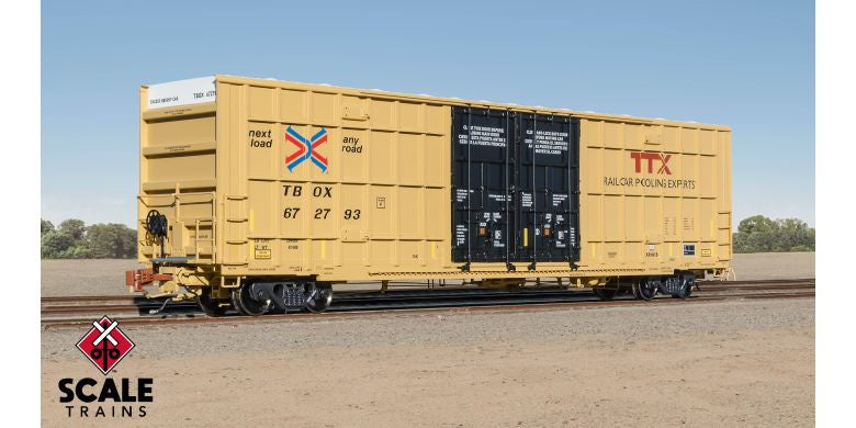 Rivet Counter HO Scale Trinity 60' 7500 8' Double-Plug-Door High-Cube Boxcar (XRH61B), TTX/Conspicuity Stripes/TBOX / 672894 /