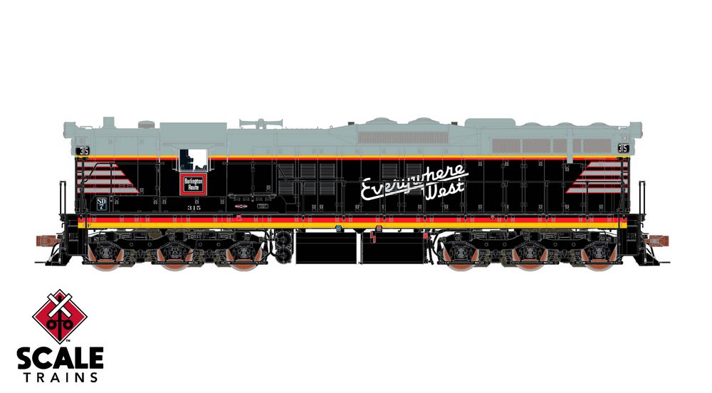 Scaletrains Rivet Counter HO Scale EMD SD7, Chicago Burlington & Quincy/Blackbird/As Delivered / 318 / DC/DCC Ready