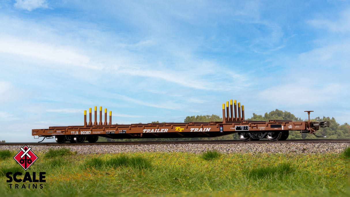 Rivet Counter HO Scale BSC F68BH Finger Rack Flatcar, Trailer Train / Oxide Red / Faded/1980s COTS/TTJX / 80486 /