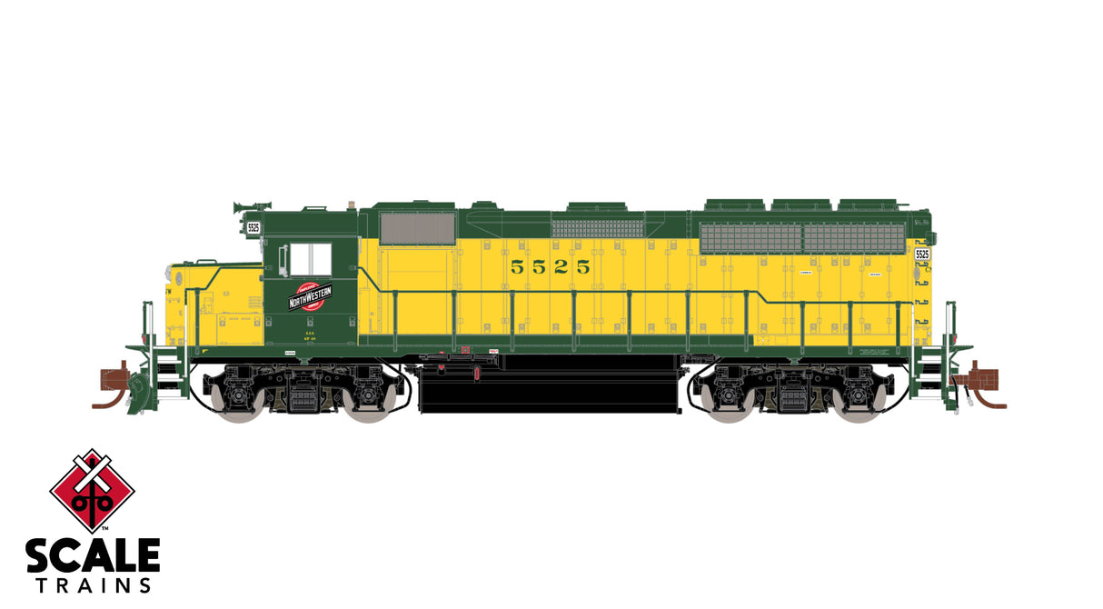 Rivet Counter N Scale EMD GP40 Phase Ia, Chicago & NorthWestern/OY Scheme/Employee Owned / 5525 / DC/DCC Ready