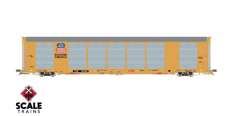 Scaletrains Rivet Counter HO Scale Gunderson Multi-Max Autorack, Union Pacific/TTGX Yellow/Large Panel Perforations/Globehopper Tracker/TTGX / 821084