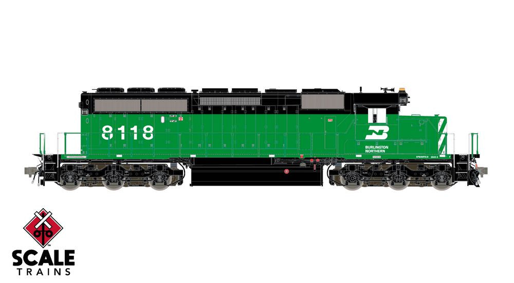 Scaletrains Rivet Counter HO Scale EMD SD40-2, Burlington Northern/Late/Blanked Class Lights #8118 - DCC & Sound Equipped