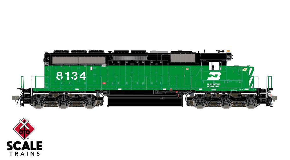 Scaletrains Rivet Counter HO Scale EMD SD40-2, Burlington Northern/Late/Blanked Class Lights #8134 - DCC & Sound Equipped