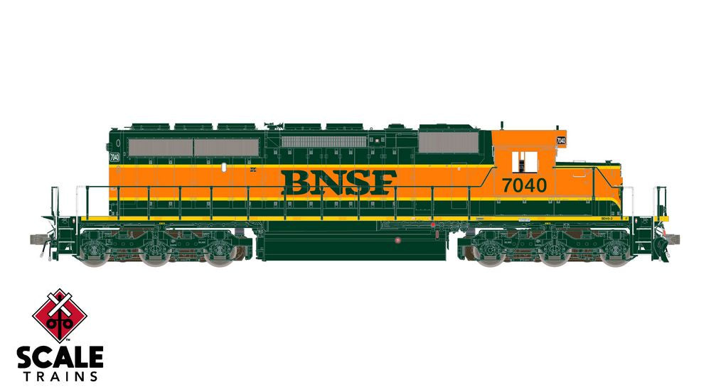 Scaletrains Rivet Counter HO Scale EMD SD40-2, BNSF/Heritage I/Ditch Lights/Green Walkway #7040 - DC/DCC Ready