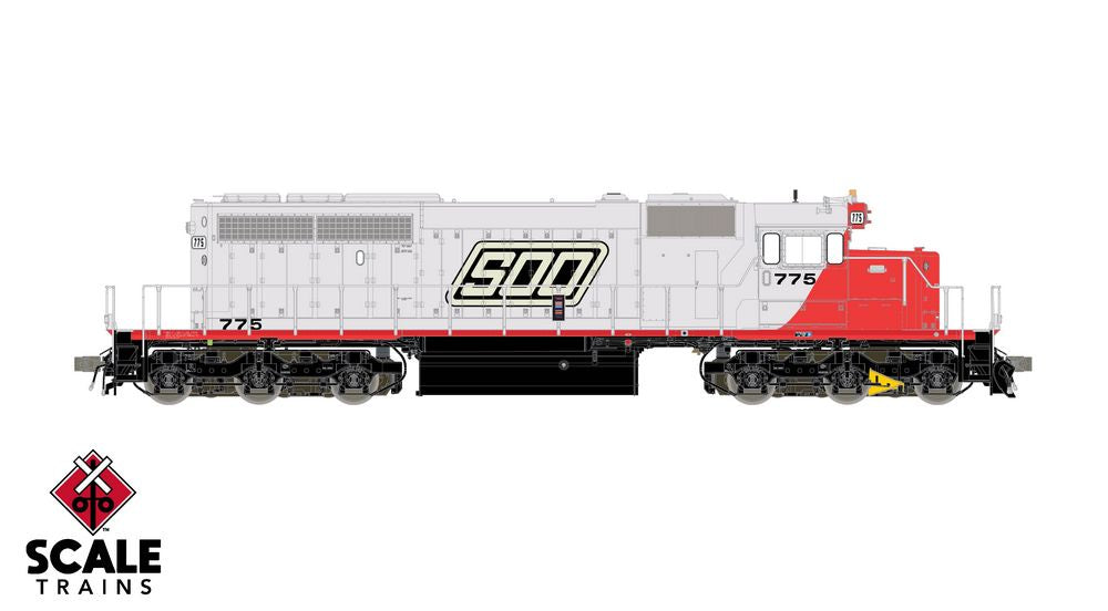 Scaletrains Rivet Counter HO Scale EMD SD40-2, Soo Line/Red & White/Parallelogram/Saturn 6552 Strobe Light #775 - DC/DCC Ready
