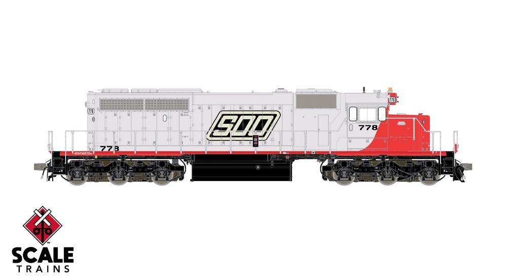 Scaletrains Rivet Counter HO Scale EMD SD40-2, Soo Line/Red & White/Parallelogram/Red Front Walkway/Saturn 6551 Strobe Light #778 - DCC & Sound Equipped