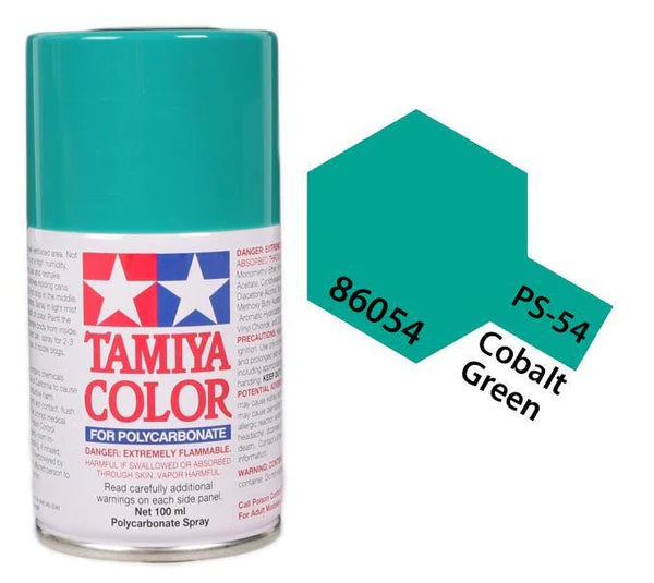 Tamiya PS-54 Cobalt Green Poly Carbonate Spray Paint, 100ml Spray Can - TAM86054