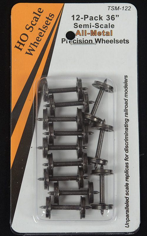 36 inch Semi-Scale Blackened All-Metal Precision Wheelsets - 12 pack (SKU 122)