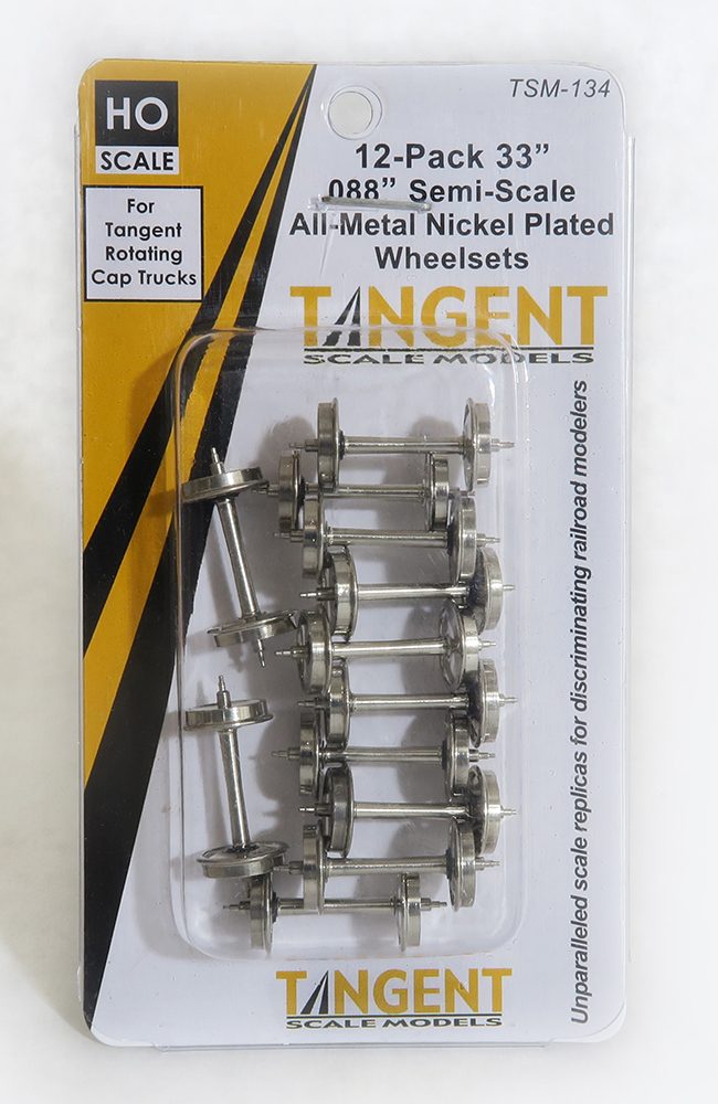 Tangent Scale Models 33 inch Semi-Scale Nickel Plated All-Metal Precision Wheelsets for Tangent Rotating Roller Bearing Trucks - 12 pack (SKU 134) - TAN134