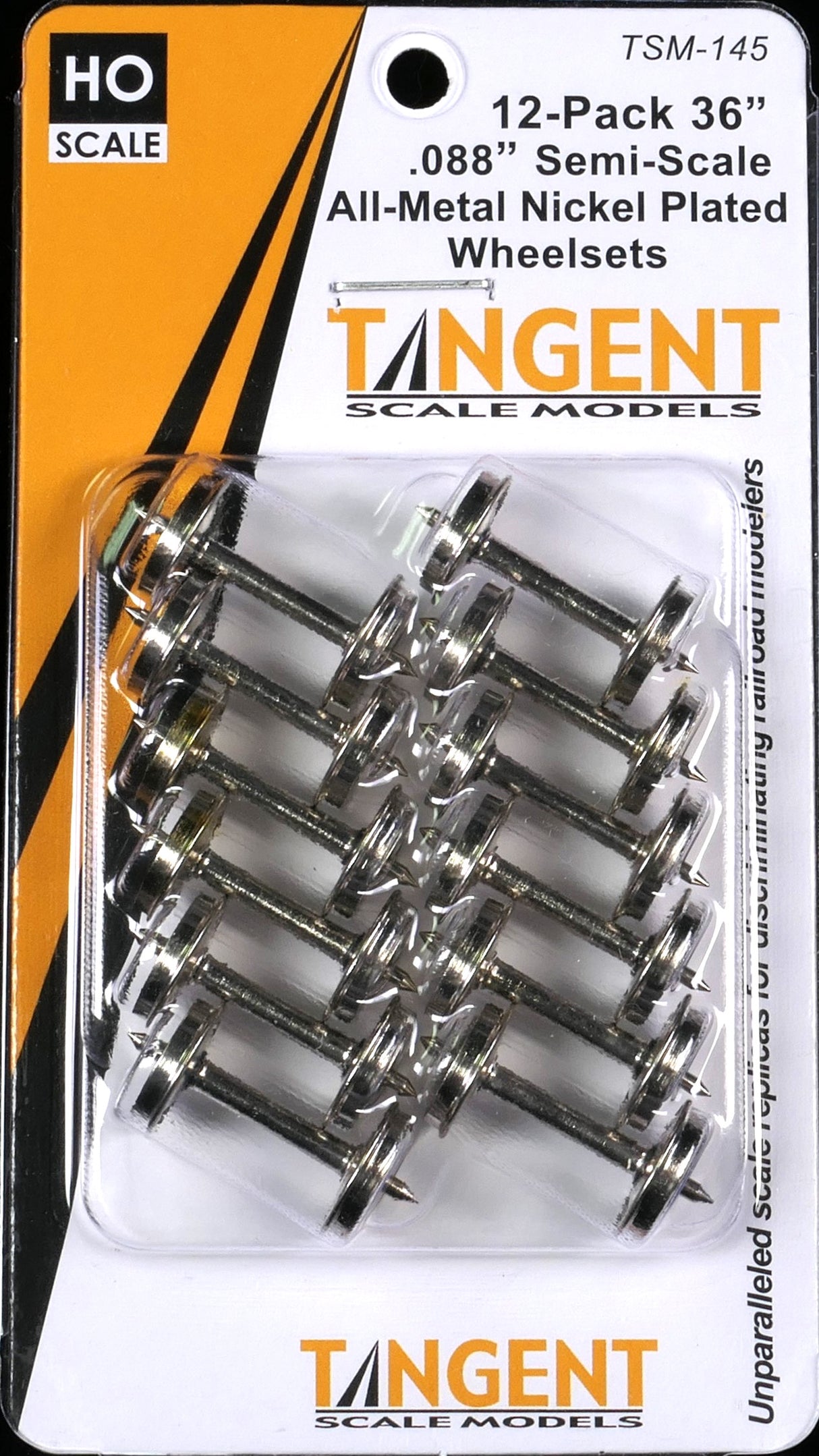 36 inch Semi-Scale Nickel Plated All-Metal Precision Wheelsets - 12 pack (SKU 145)