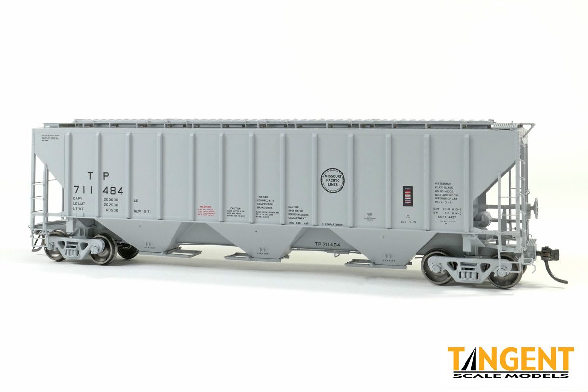 Tangent HO Texas and Pacific (TP) "Delivery Gray 5-1971" PS4427 "High Side" Covered Hopper - #711496
