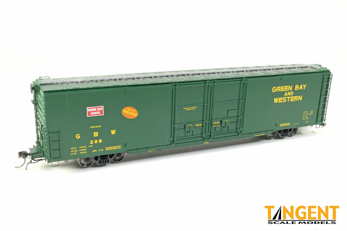 Tangent HO Green Bay & Western (GBW) "Delivery Green 9-1963" Greenville 6,000CuFt 60' Double Door Box Car - #208