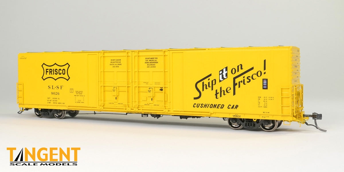 Tangent Scale Models HO St. LouisSan Francisco Railway (SLSF) "Original Yellow 2-1969" Thrall 5,880CuFt 60' Double Plug Door Box Car - #9029