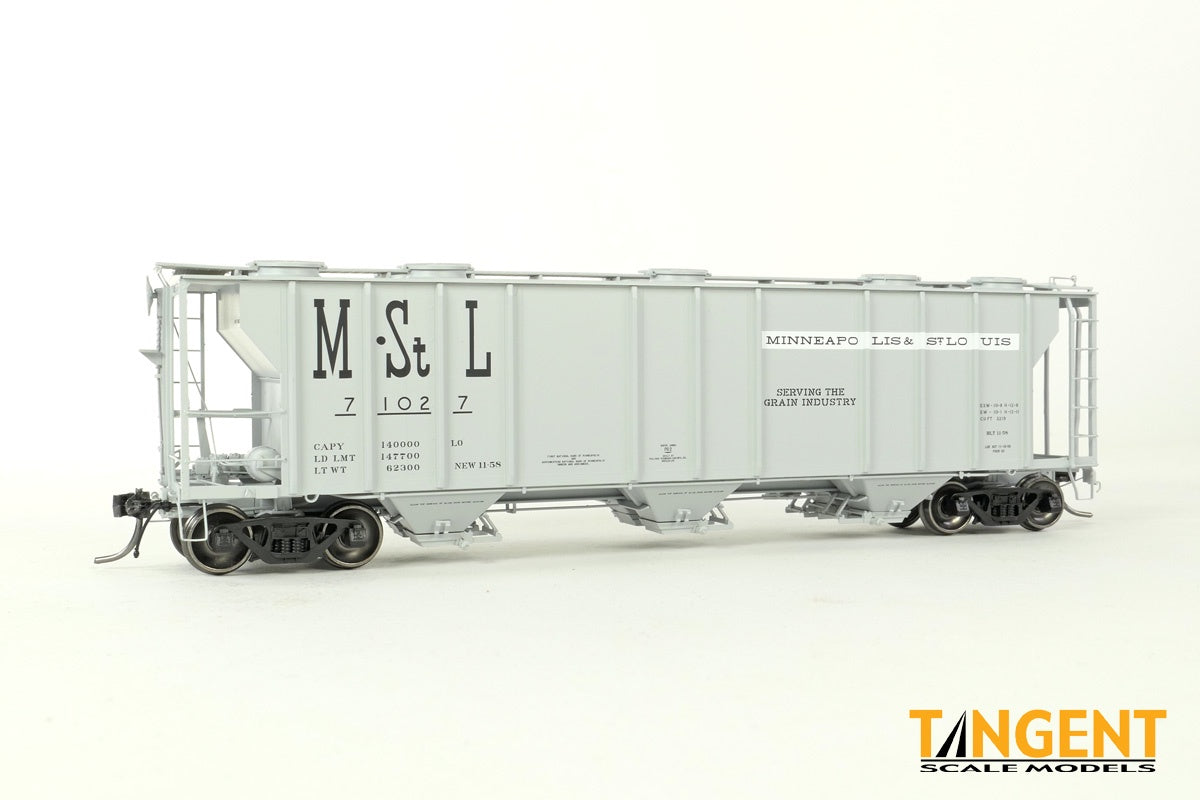 Tangent Scale Models HO Minneapolis and St. Louis (M&StL) "Delivery Gray 11-1958" Pullman-Standard PS-2 3215CuFt Covered Hopper - #71031