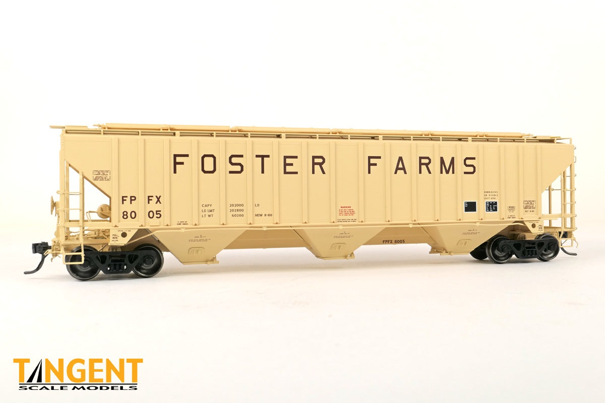 Tangent Scale Models HO Foster Poultry Farms Inc (FPFX) "Foster Farms Delivery" 1980 PS4750 Covered Hopper - #8005