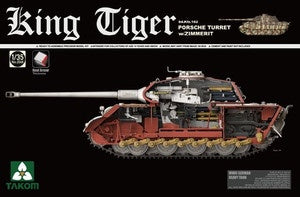 WWII German King Tiger Sd.Kfz.182 Porsche Turret Heavy Tank with Zimmerit & Interior 1/35 Takom