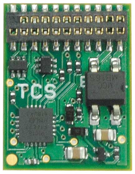 TCS - Train Control Systems EU821 DCC Control 8-Function Decoder w/MTC 21-Pin Connector -- .797 x .614 x .198" or 20.24 x 15.58 x 5mm - TCS1674