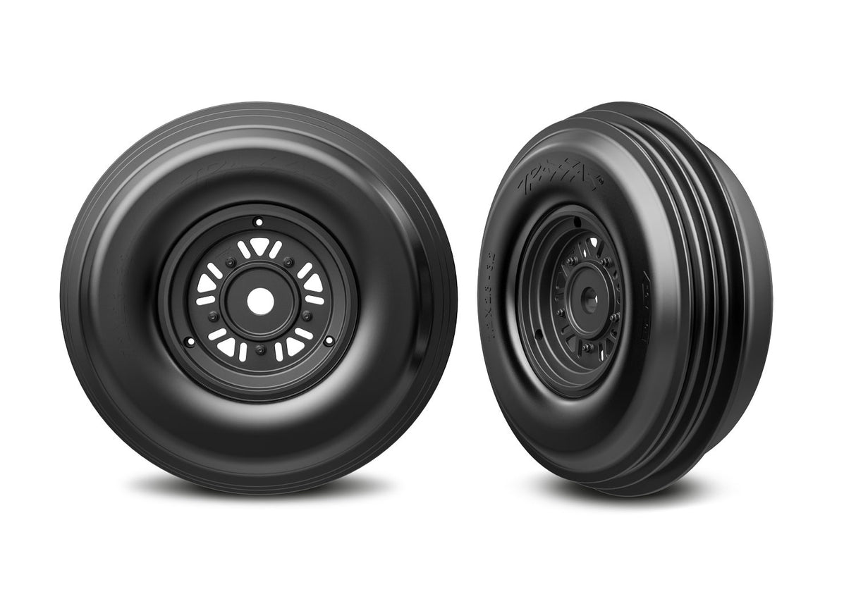 Traxxas 10971 Tires & wheels, assembled, glued (Pro Scale® Sand Car black wheels, ribbed tires, dual profile (3.2" outer, 4.9" inner), foam inserts) (front) (1 left, 1 right)