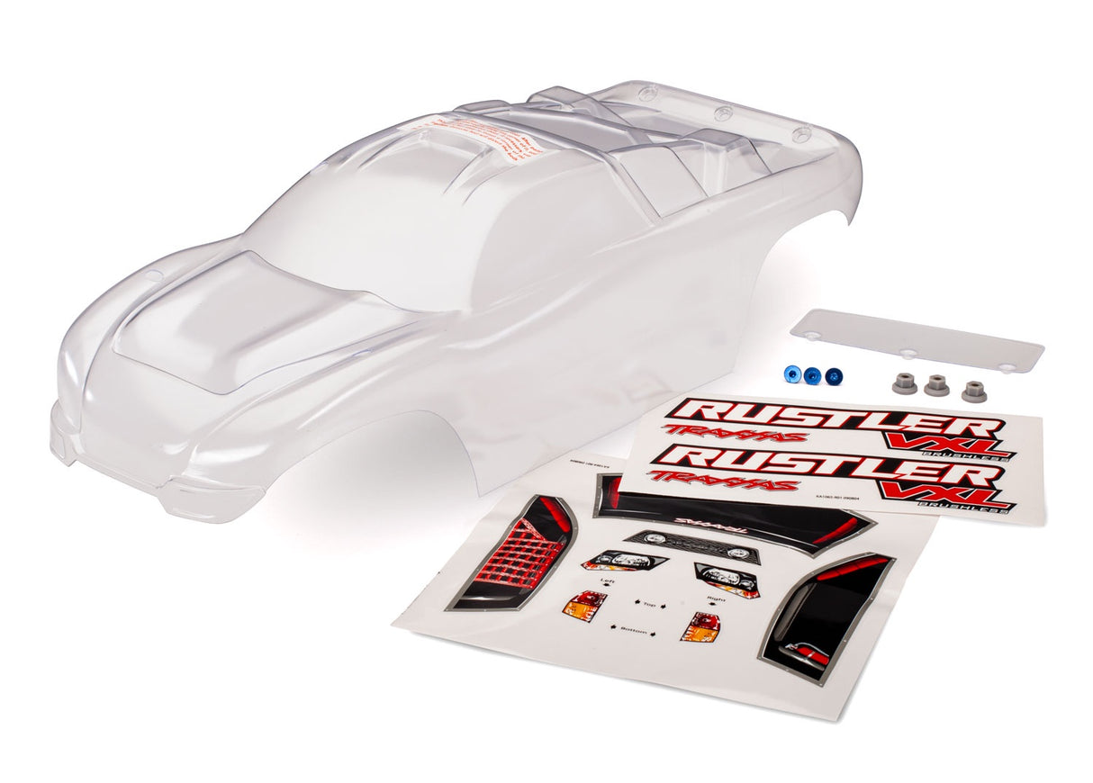 Traxxas 3714 Body, Rustler (Clear, requires painting)/window, lights Decal Sheet/ wing and aluminum Hardware - TRA3714