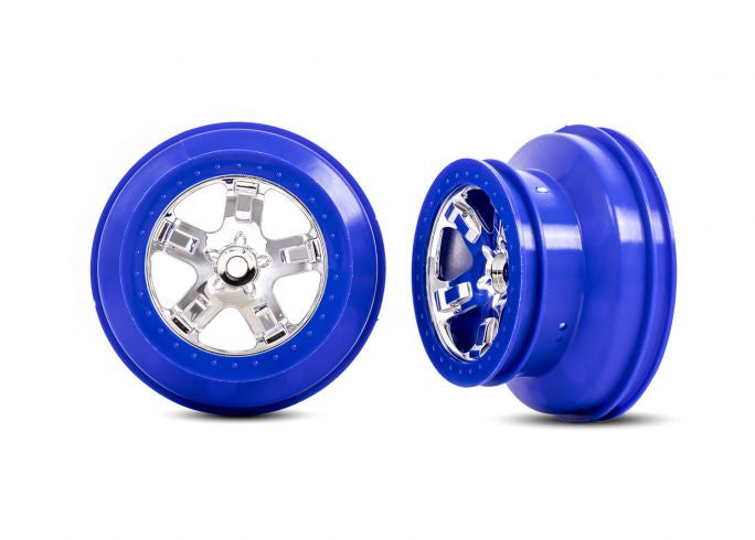 Traxxas 5868A Wheels, SCT chrome, - Blue beadlock style, dual profile (2.2' outer 3.0' inner) (2) (4WD Front/Rear, 2WD Rear only)