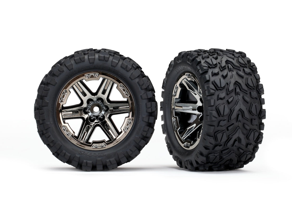 Traxxas 6773X Tires & Wheels , assembled , glued (2.8') (RXT black chrome Wheels , Talon Extreme Tires , foam Inserts) (4WD electric Front / Rear , 2WD electric Front only) (2) (TSM Rated) - TRA6773X