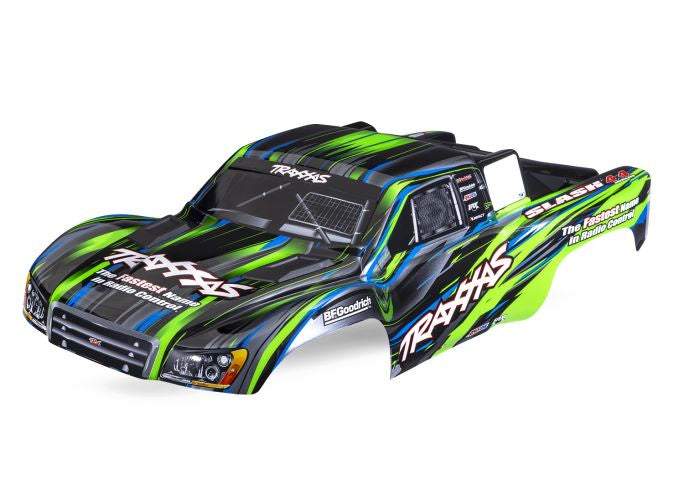 Traxxas 6932-GRN Body, Slash 4X4, Green (painted, decals applied) (assembled with Front & Rear Body Mount Latches for clipless Mounting)