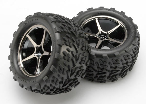 Traxxas 7174A Tires and Wheels, assembled, glued (Gemini black chrome Wheels, Talon Tires, foam Inserts) (2) - TRA7174A