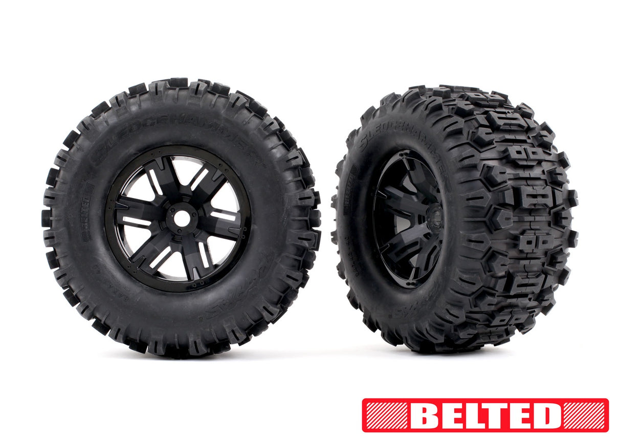 Traxxas 7871 Tires & Wheels, assembled, glued (X-Maxx black Wheels, Sledgehammer belted Tires, dual profile