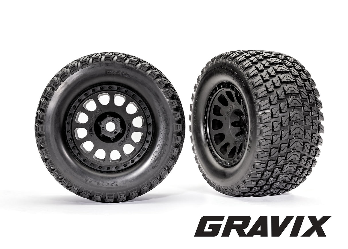 Traxxas 7872 Tires & Wheels, assembled, glued (XRT Race black Wheels, Gravix Tires, foam Inserts) (left & right) - TRA7872