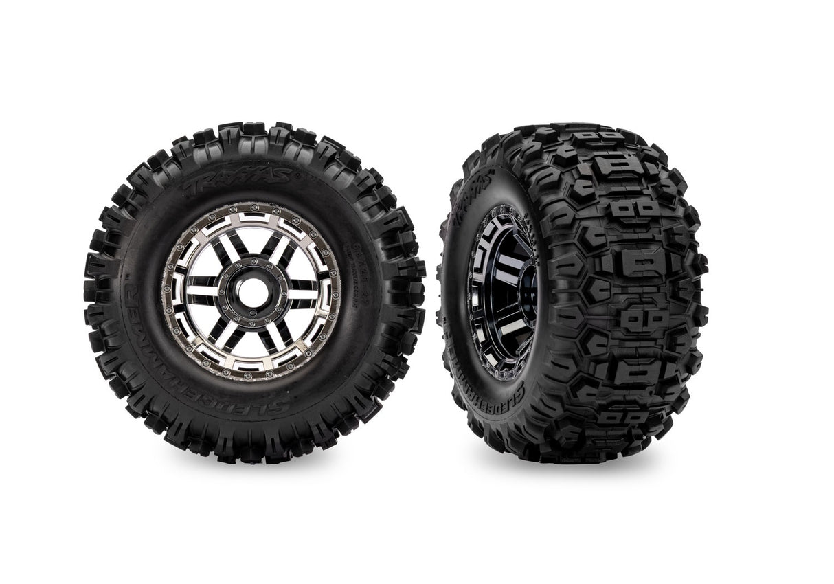 Traxxas 8972-BLKCR Maxx 2.8" Black Chrome Wheels & Sledgehammer Tires (2)