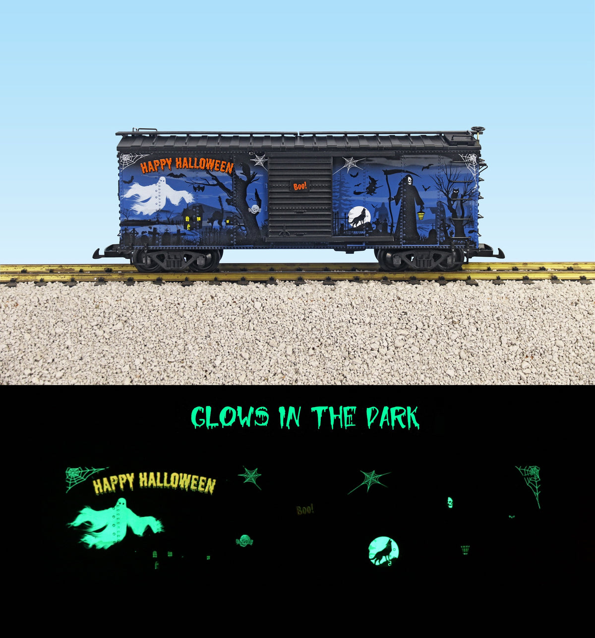USA Trains G-Scale happy Halloween Glow-in-the-Dark Boxcar