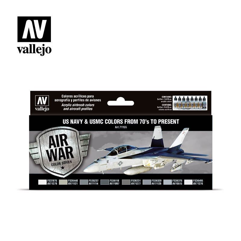 Vallejo 17ml Bottle USN & USMC from 70's to Present Model Air War Paint Set (8 Colors) - 71155