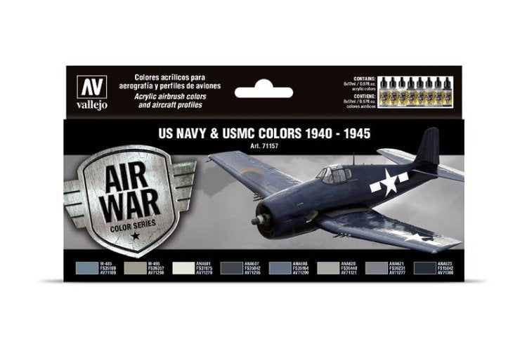 Vallejo 17ml Bottle USN & USMC 1940-1945 Model Air War Paint Set (8 Colors) - 71157
