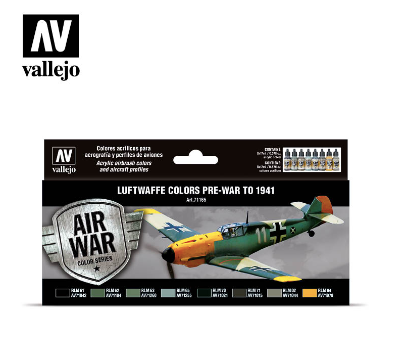 Vallejo 17ml Bottle Luftwaffe Pre-War to 1941 Model Air War Paint Set (8 Colors) - 71165