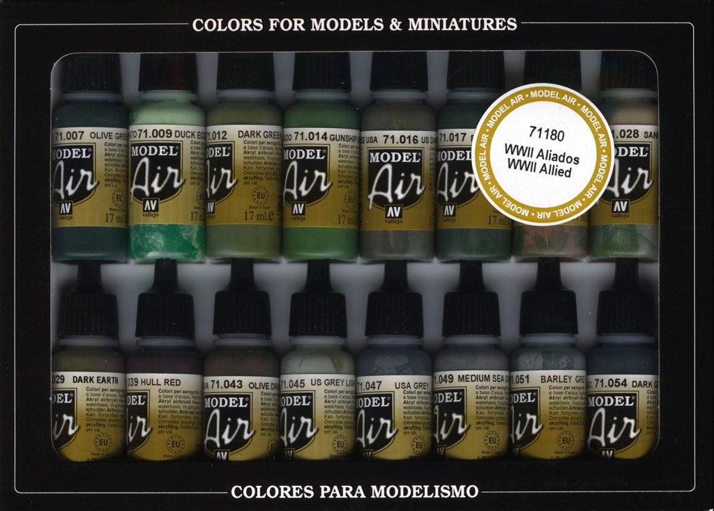 Vallejo 17ml Bottle WWII Allied Forces Model Air Paint Set (16 Colors) - 71180