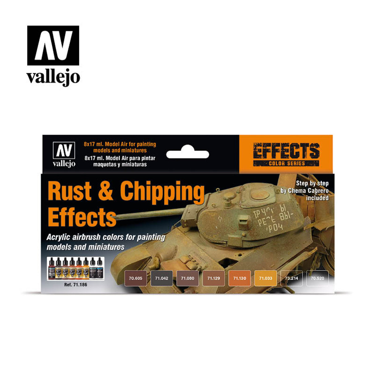 Vallejo 17ml Bottle Rust & Chipping Effects Model Air Paint Set (8 Colors) - 71186