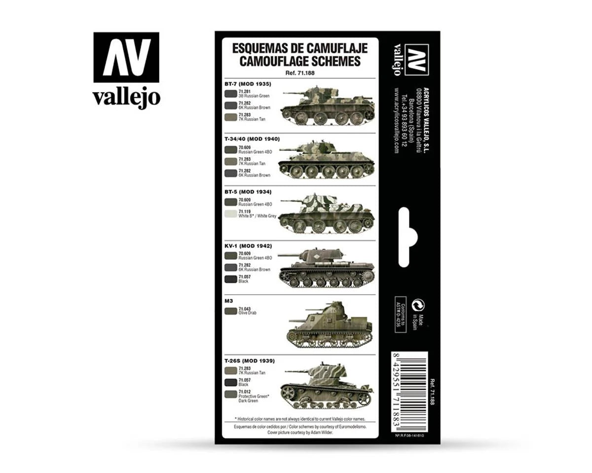 Vallejo 17ml Bottle Soviet Vehicles WWII Camo Colors Model Air Paint Set (8 Colors) - 71188