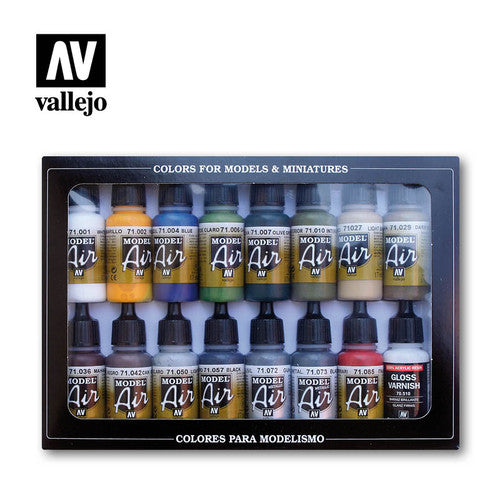 Vallejo 17ml Bottle Building Model Air Paint Set (16 Colors) - 71192